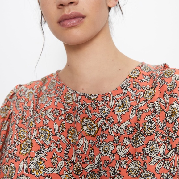 Zara FLORAL PRINTED DRAPED MIDI Flowy DRESS Long Sleeve Puff Shoulders Sz XS NEW - Picture 13 of 16